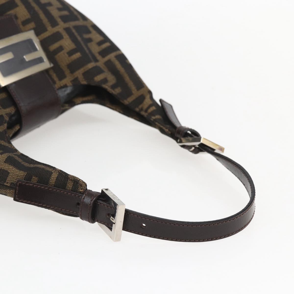 FENDI Zucca Canvas Mamma Baguette Shoulder Bag Black Brown Auth 156656V