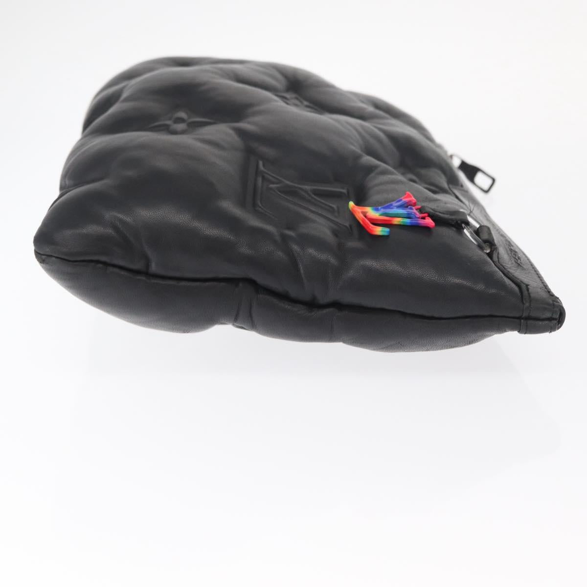 LOUIS VUITTON Monogram Emboss Pochette A4 Clutch Bag Black M68775 Auth 156663M