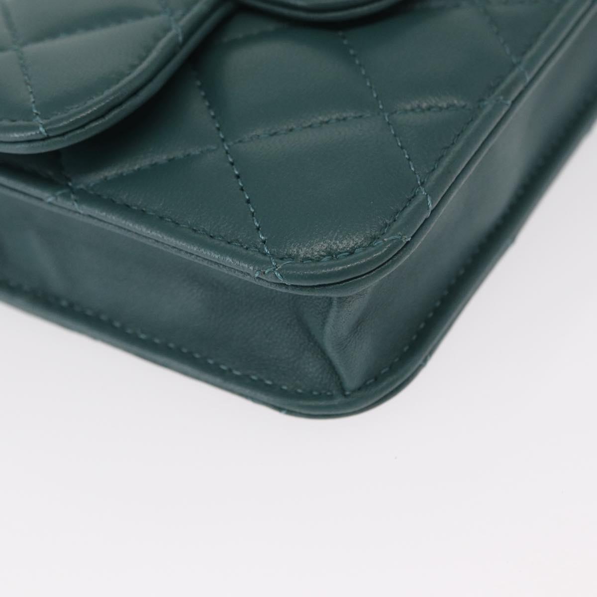 CHANEL Matelasse Chain Shoulder Bag Lamb Skin 2way Green Gold CC Auth 156667SM