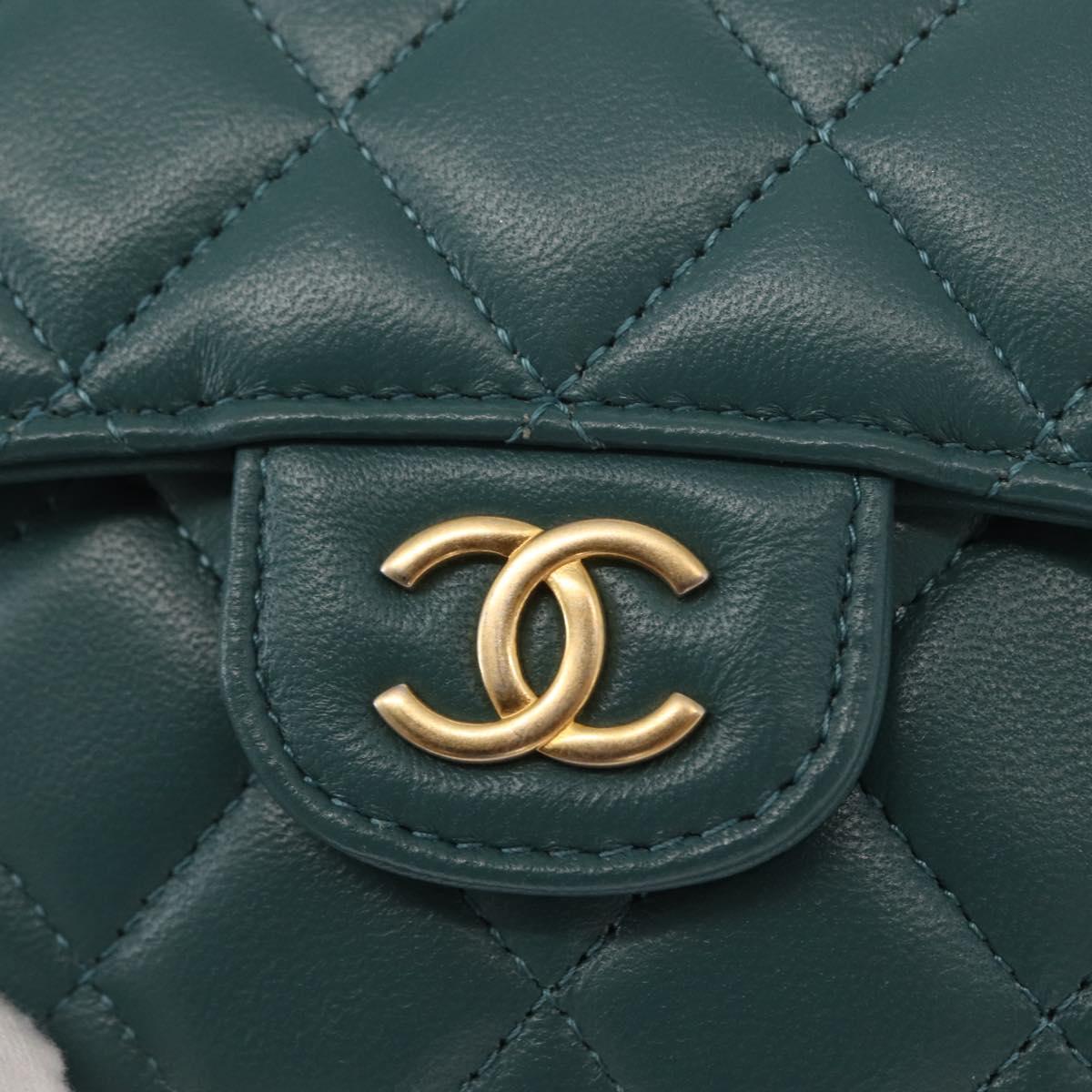 CHANEL Matelasse Chain Shoulder Bag Lamb Skin 2way Green Gold CC Auth 156667SM