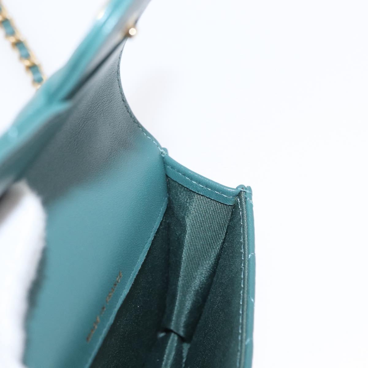 CHANEL Matelasse Chain Shoulder Bag Lamb Skin 2way Green Gold CC Auth 156667SM