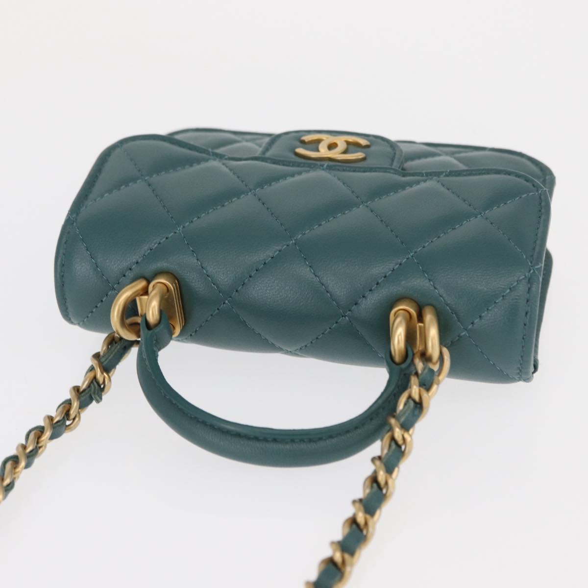 CHANEL Matelasse Chain Shoulder Bag Lamb Skin 2way Green Gold CC Auth 156667SM