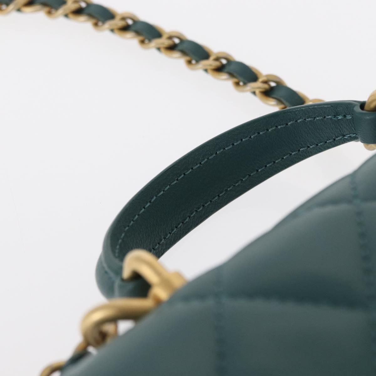 CHANEL Matelasse Chain Shoulder Bag Lamb Skin 2way Green Gold CC Auth 156667SM