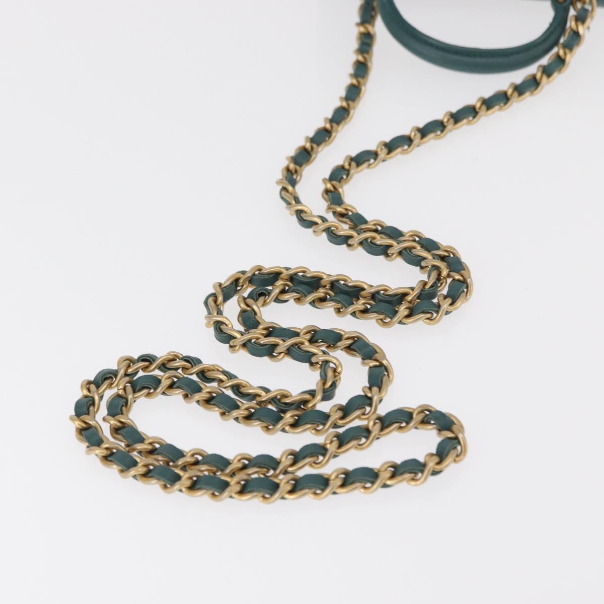 CHANEL Matelasse Chain Shoulder Bag Lamb Skin 2way Green Gold CC Auth 156667SM