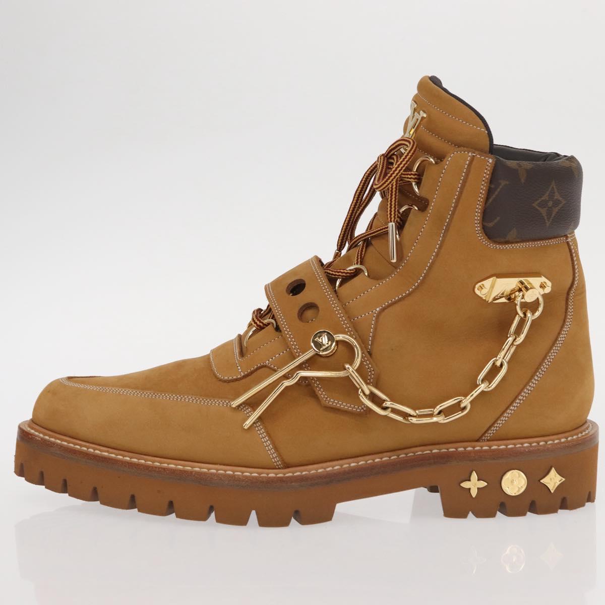 LOUIS VUITTON Monogram Creeper Line Ankle Boots Shoes 7 Beige LV Auth 156692M