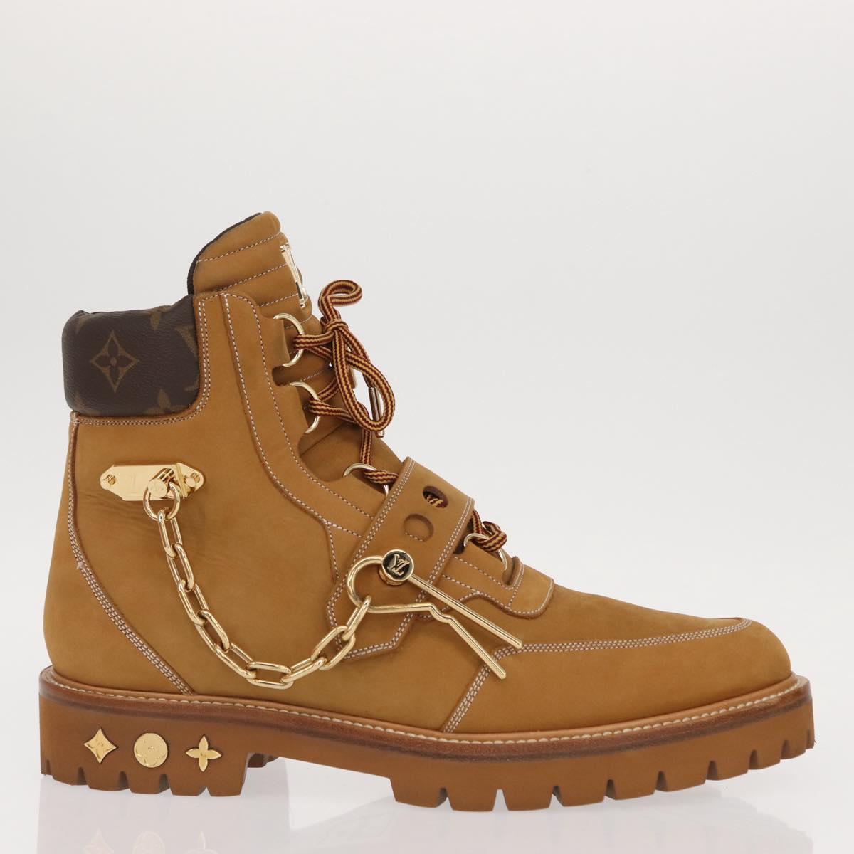 LOUIS VUITTON Monogram Creeper Line Ankle Boots Shoes 7 Beige LV Auth 156692M