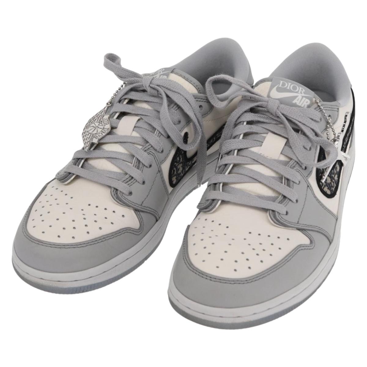 Christian Dior Trotter Air Dior Air Jordan 1 Low OG Sneakers Gray Auth 156693SM