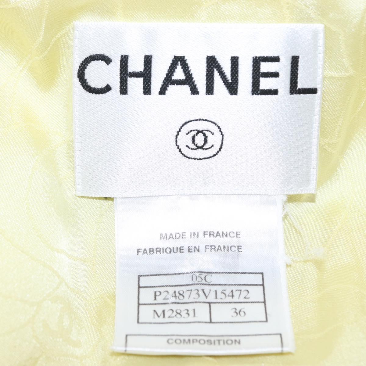 CHANEL Jacket Tweed Yellow Silver CC Auth 156695M