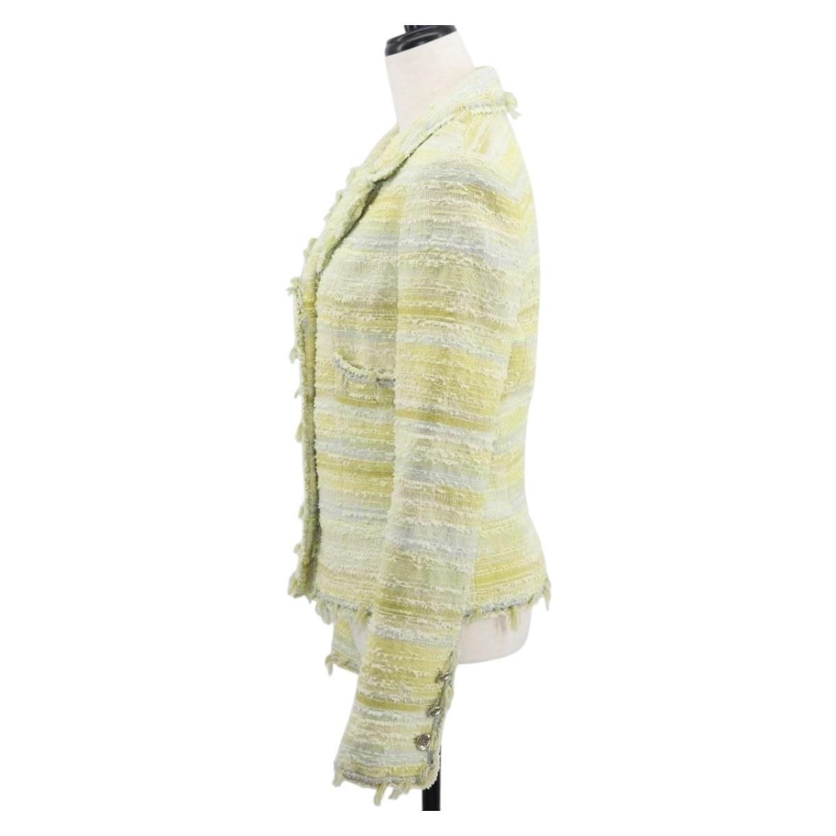 CHANEL Jacket Tweed Yellow Silver CC Auth 156695M