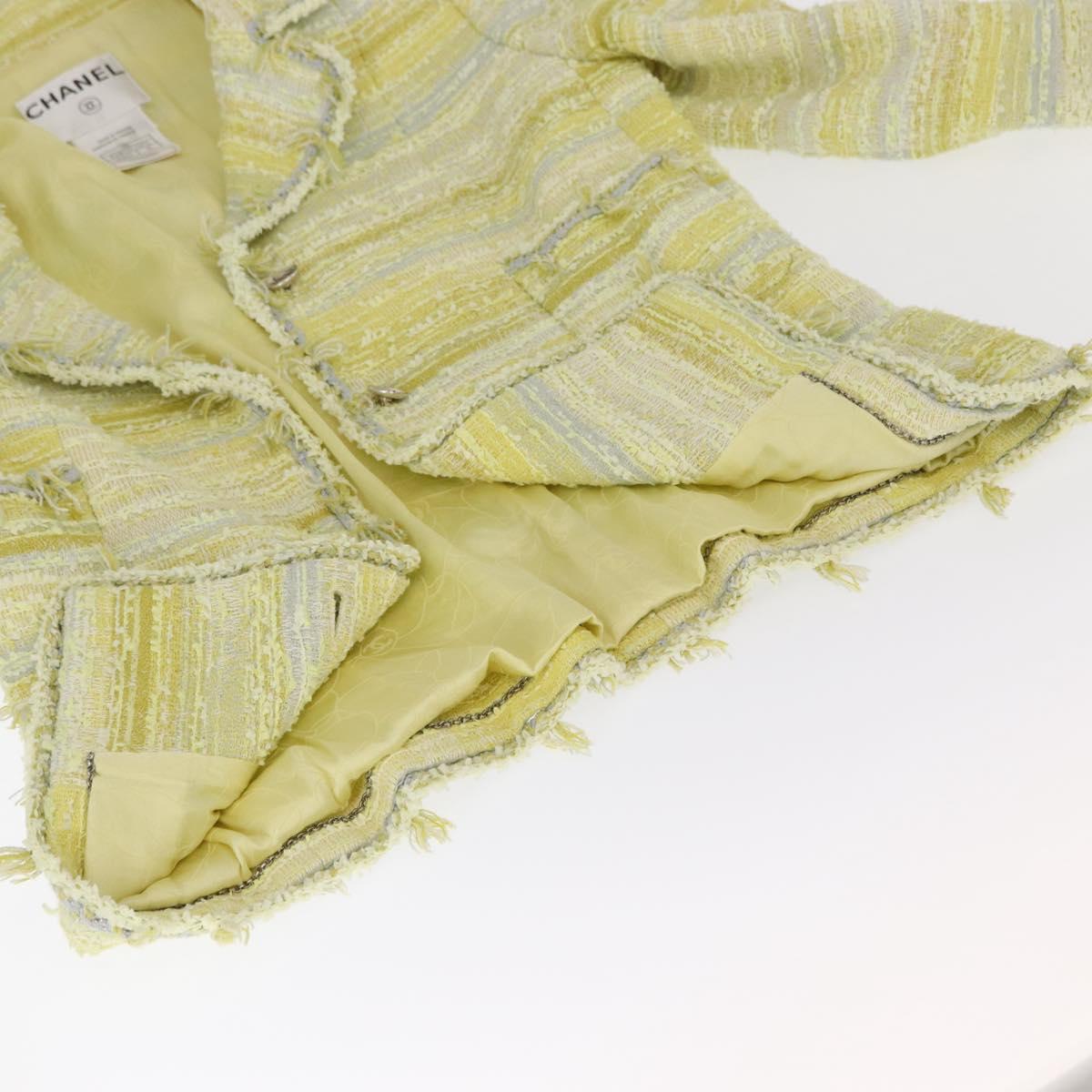 CHANEL Jacket Tweed Yellow Silver CC Auth 156695M
