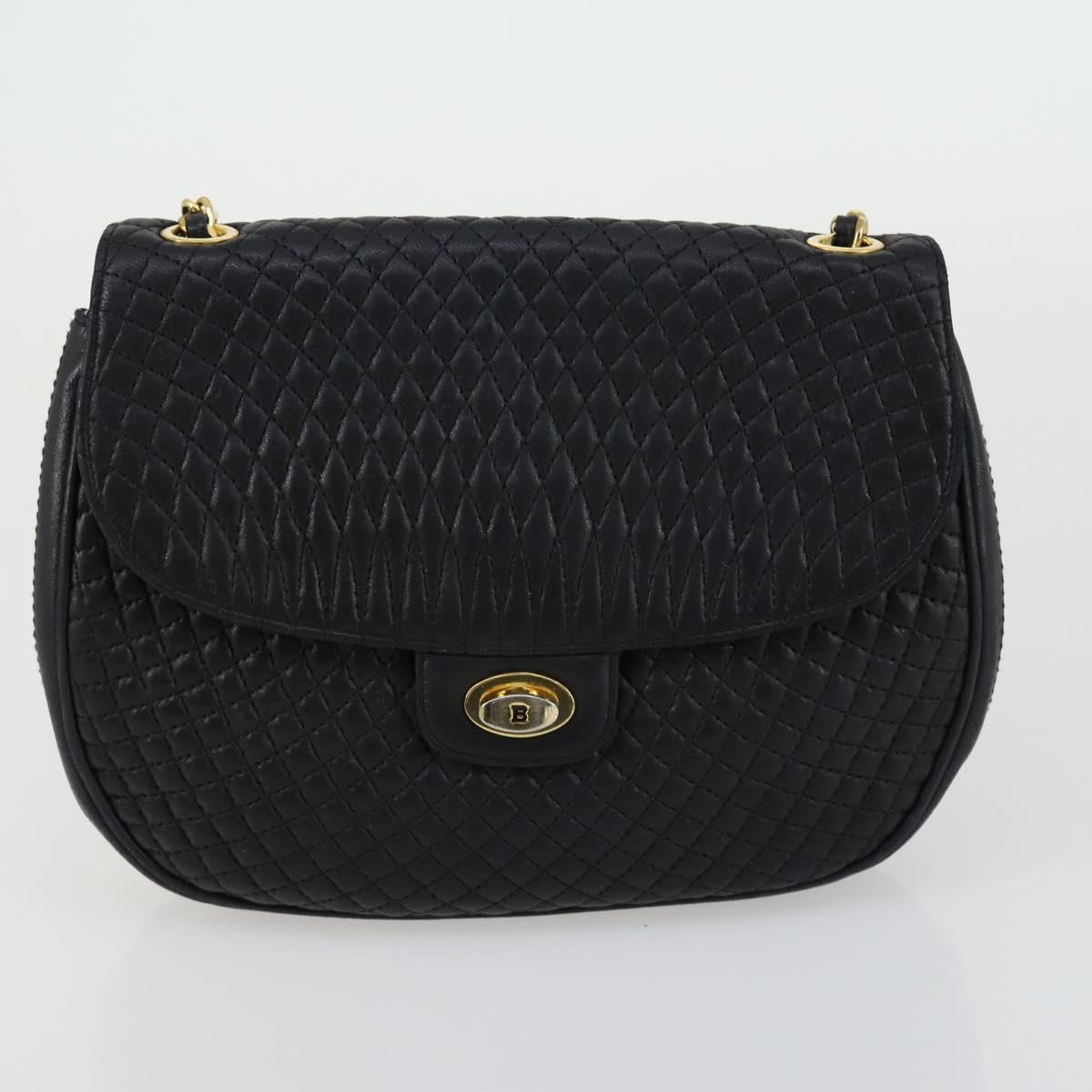 BALLY Tote Bag Leather 2 Set Black Ivory Auth 156704