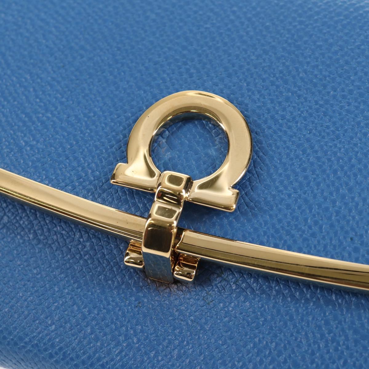Salvatore Ferragamo Gancini Long Wallet Leather Blue Gold Auth 156708V