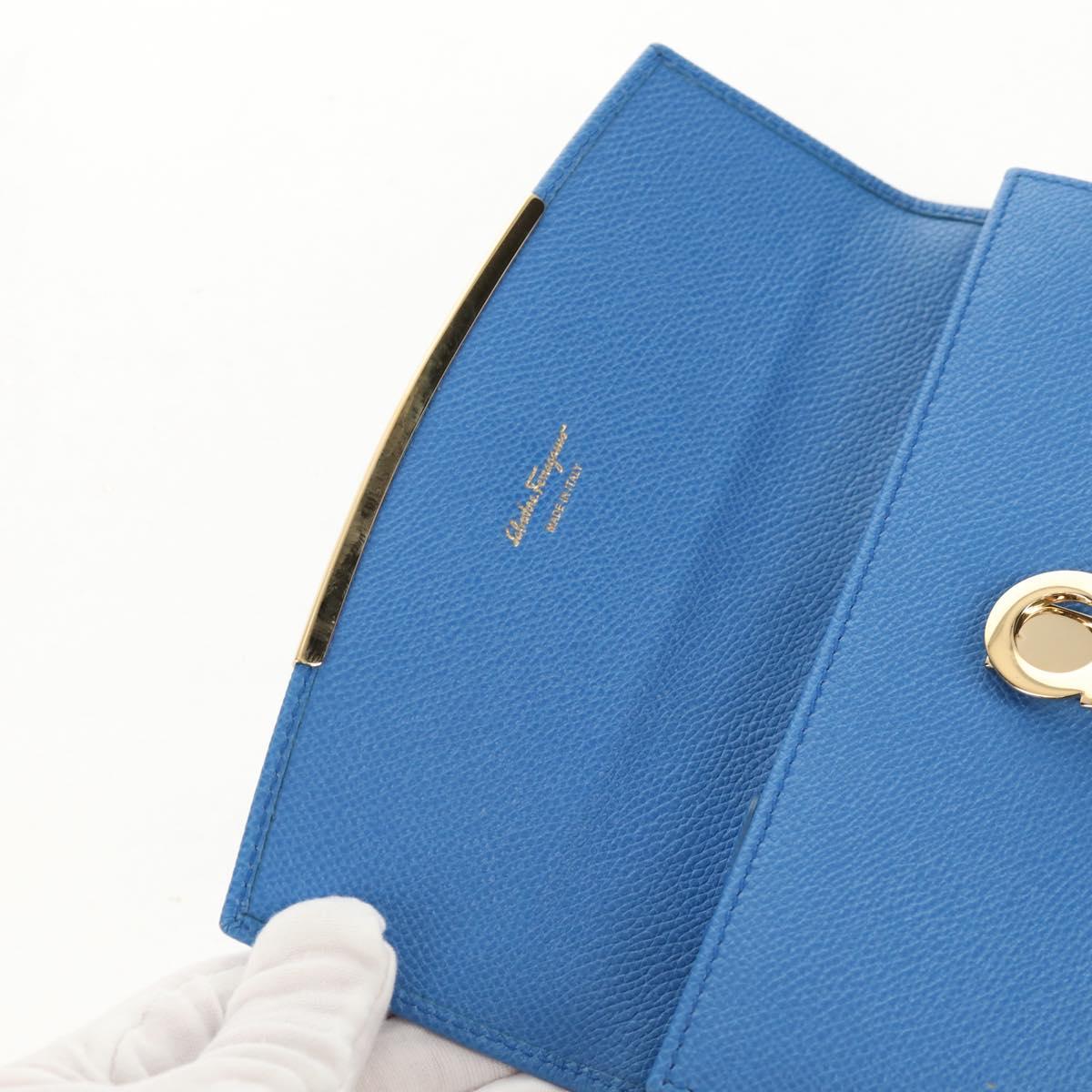 Salvatore Ferragamo Gancini Long Wallet Leather Blue Gold Auth 156708V