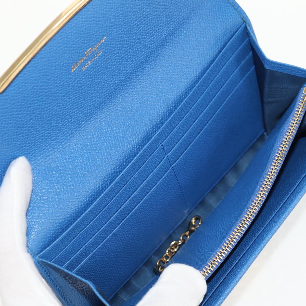 Salvatore Ferragamo Gancini Long Wallet Leather Blue Gold Auth 156708V
