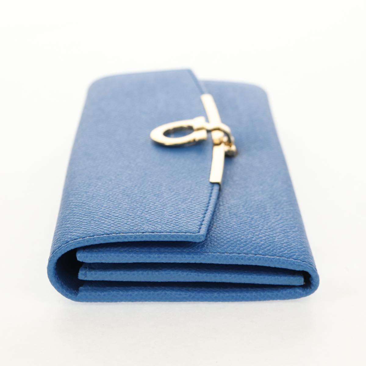 Salvatore Ferragamo Gancini Long Wallet Leather Blue Gold Auth 156708V