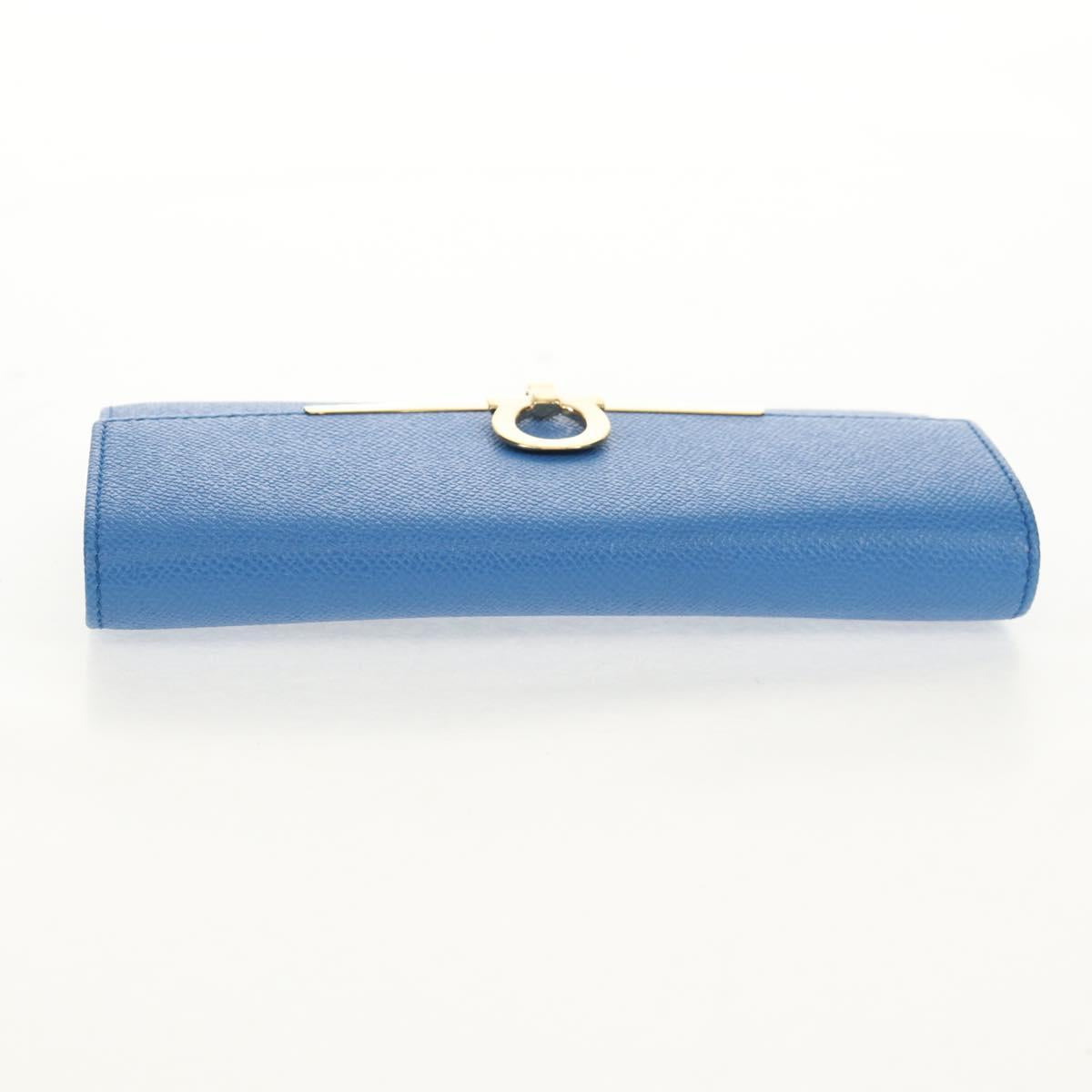 Salvatore Ferragamo Gancini Long Wallet Leather Blue Gold Auth 156708V