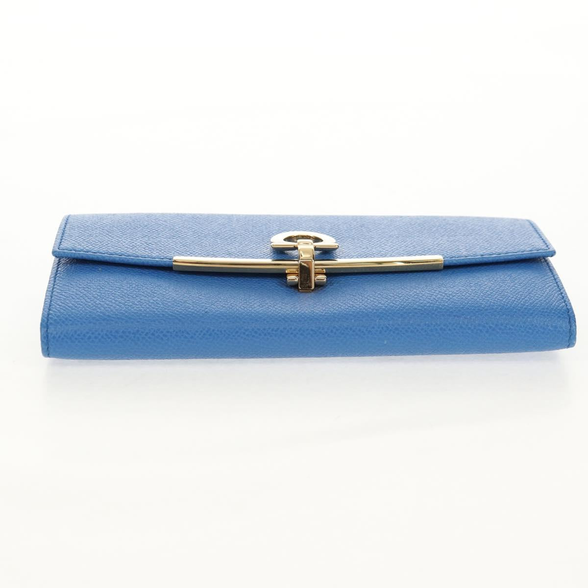 Salvatore Ferragamo Gancini Long Wallet Leather Blue Gold Auth 156708V