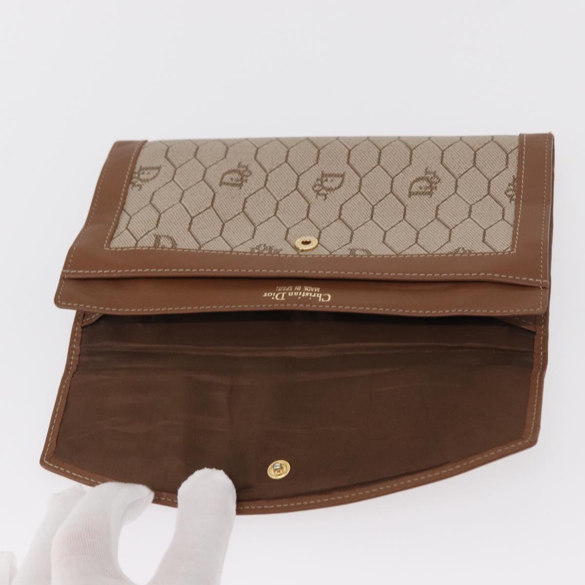 Christian Dior Honeycomb Canvas Long Wallet PVC Beige gold Auth 156709