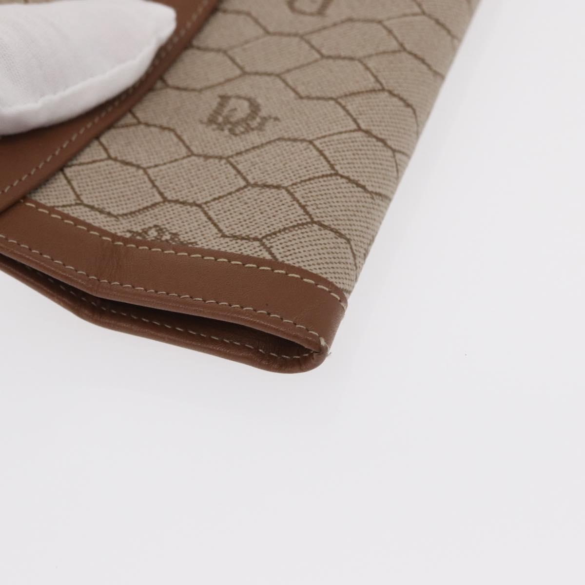 Christian Dior Honeycomb Canvas Long Wallet PVC Beige gold Auth 156709