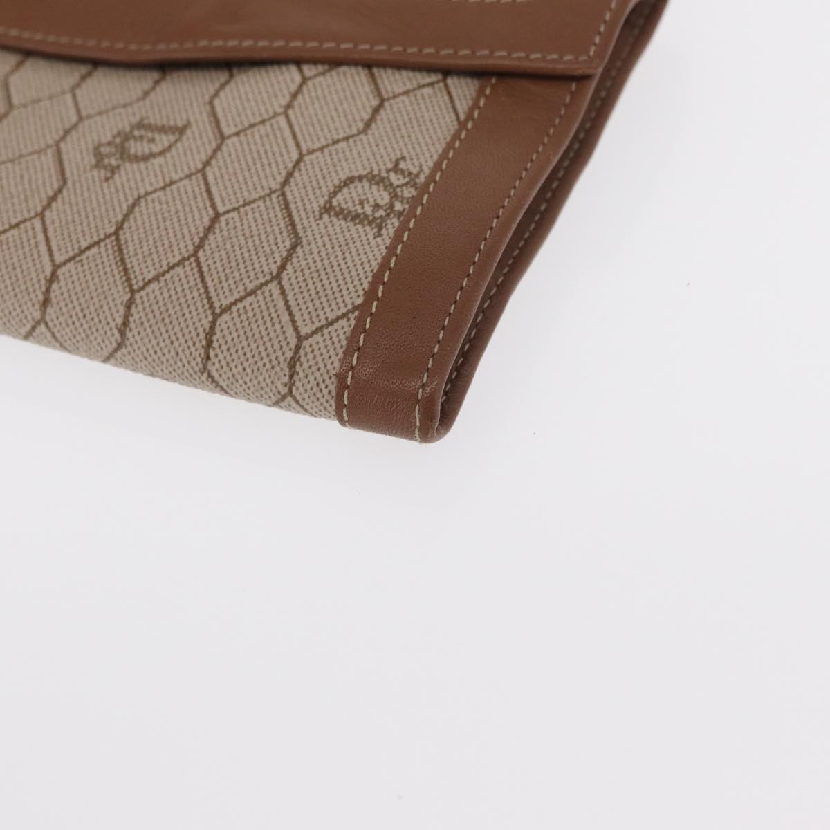 Christian Dior Honeycomb Canvas Long Wallet PVC Beige gold Auth 156709