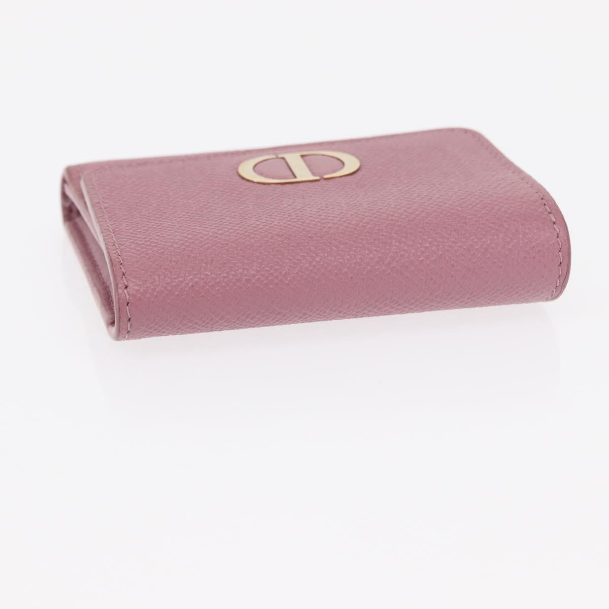 Christian Dior 30 Montaigne Compact Wallet Leather Pink Gold Auth 156710