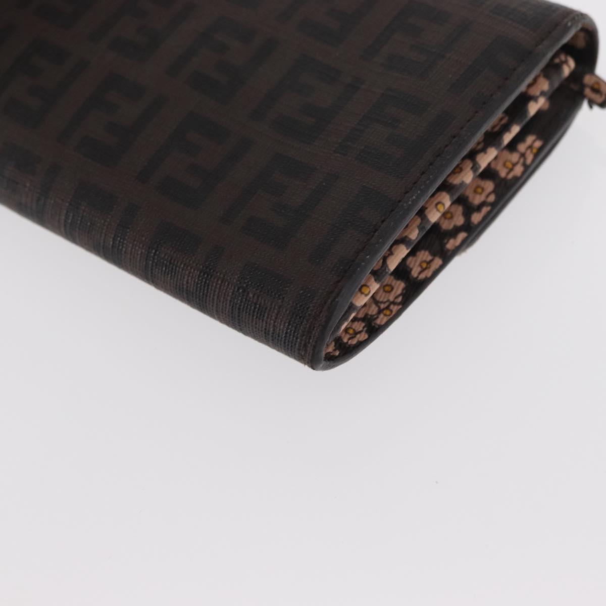 FENDI Zucchino Canvas Mamma Baguette Long Wallet PVC Brown Gold Auth 156711