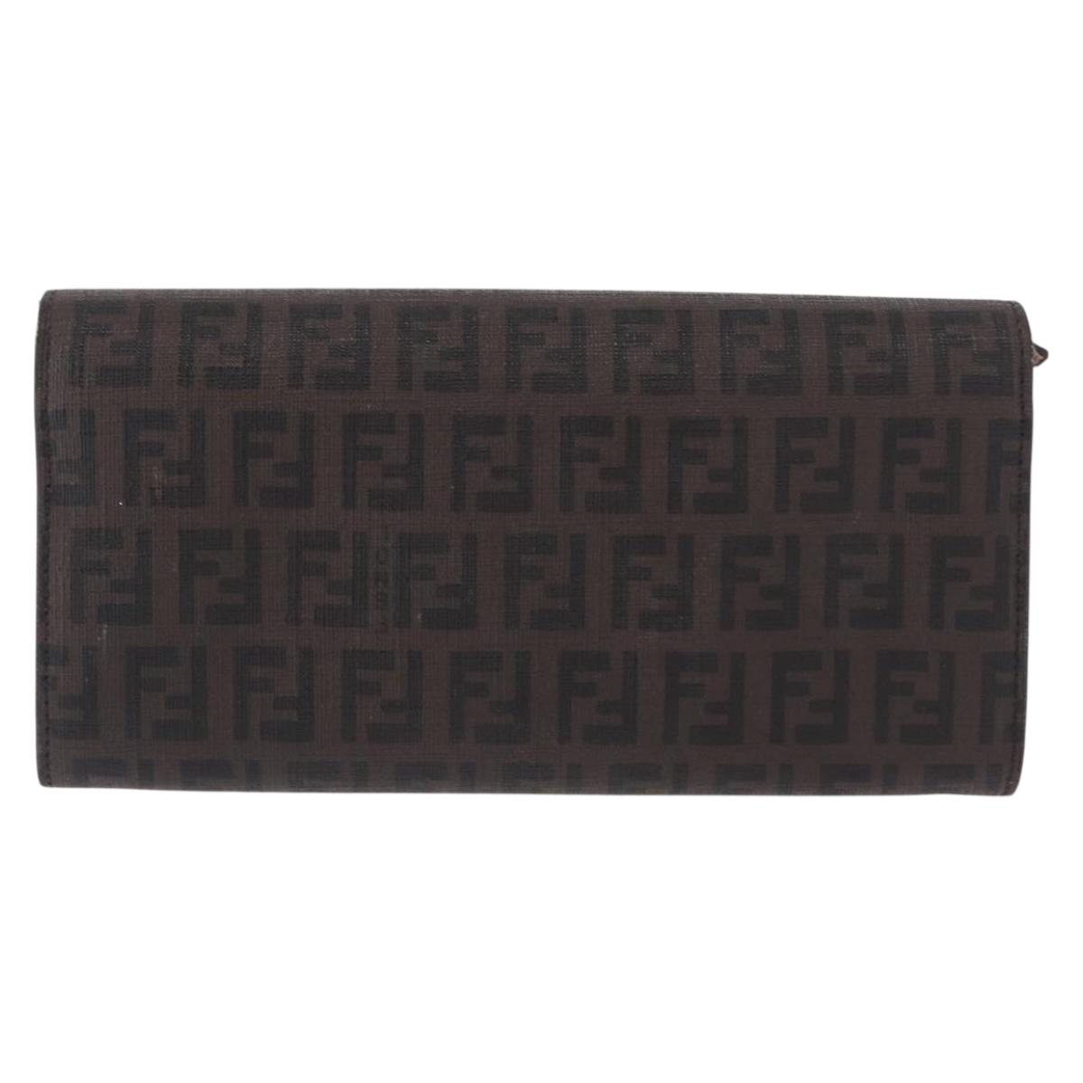 FENDI Zucchino Canvas Mamma Baguette Long Wallet PVC Brown Gold Auth 156711