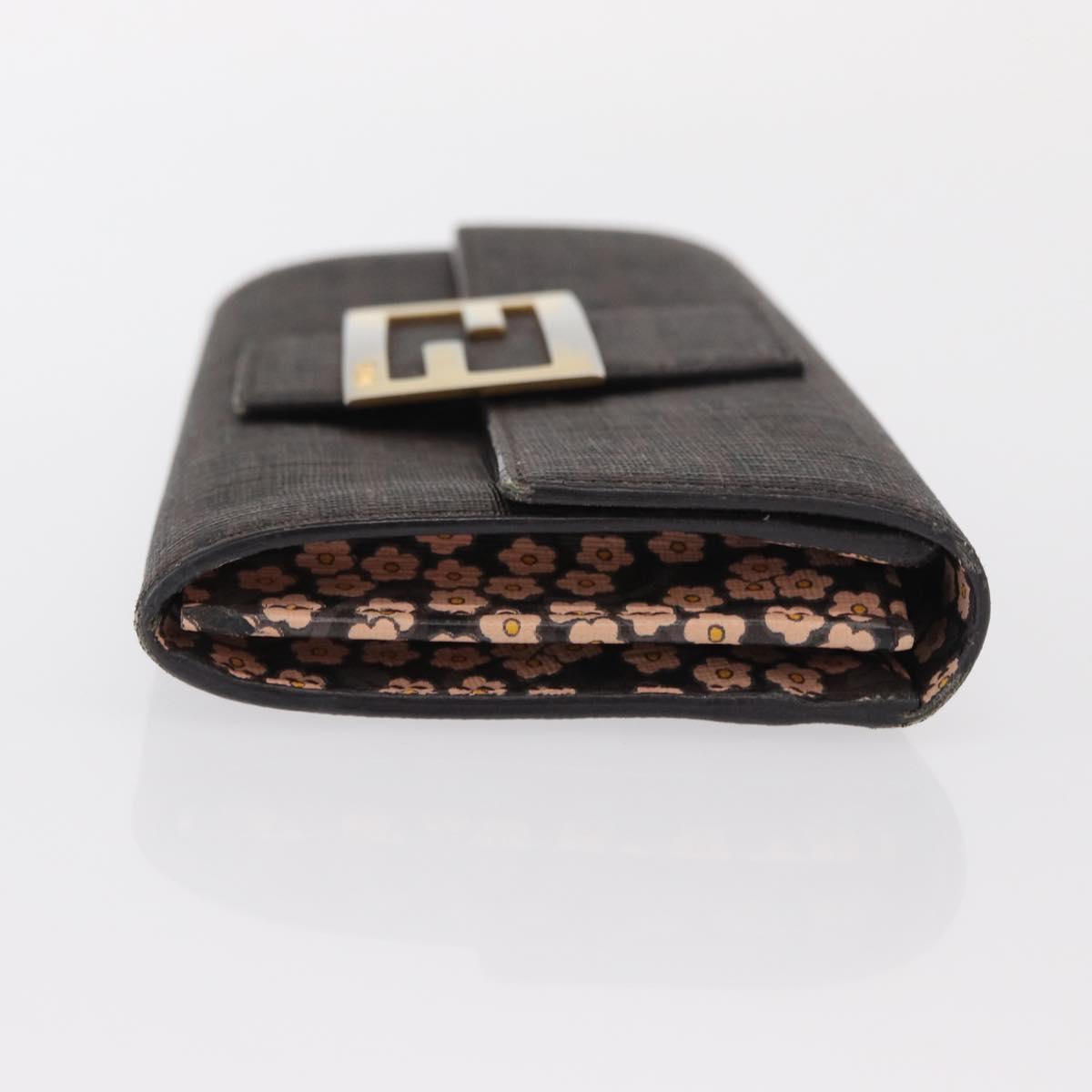 FENDI Zucchino Canvas Mamma Baguette Long Wallet PVC Brown Gold Auth 156711