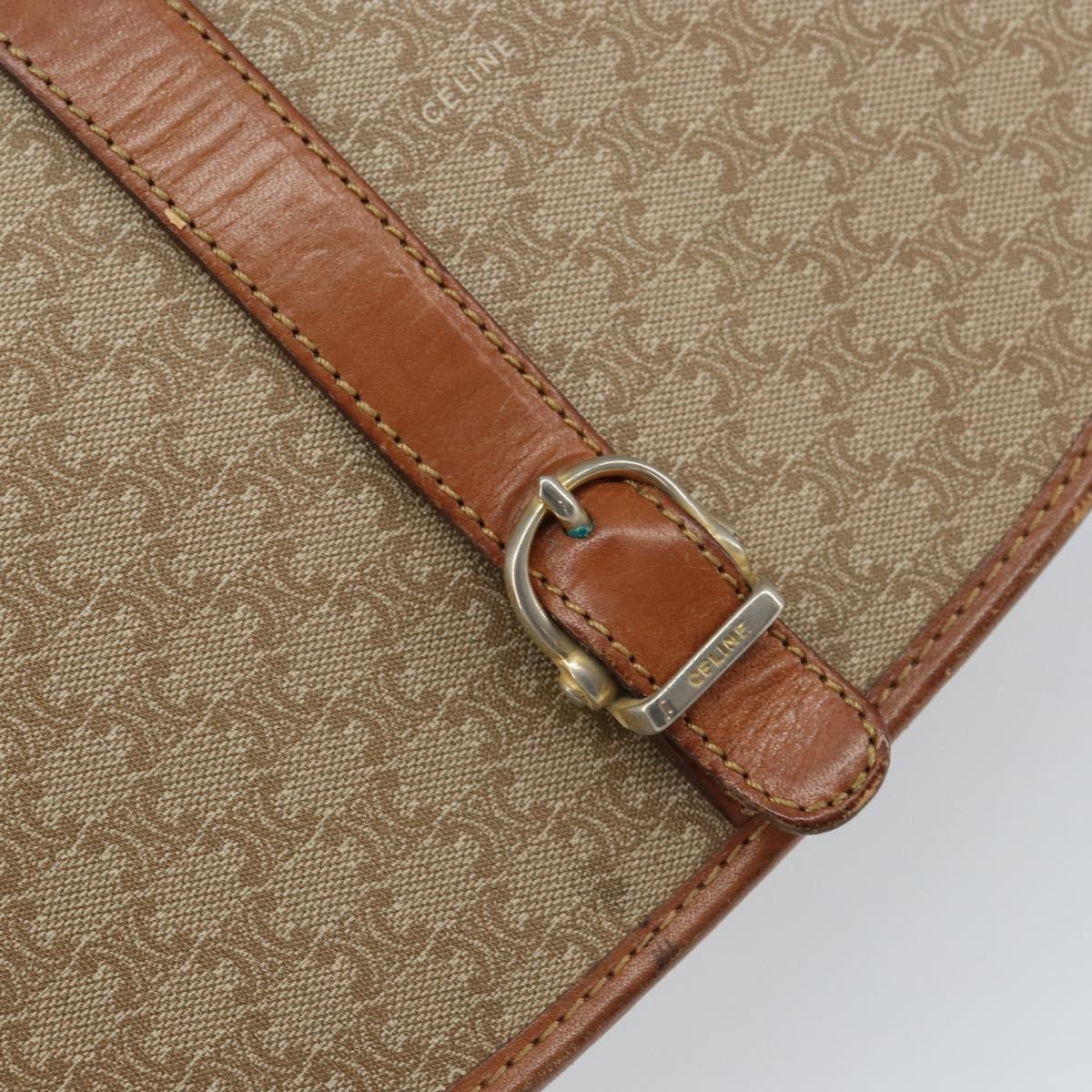 CELINE Macadam Canvas Shoulder Bag PVC Beige Gold Auth 156728
