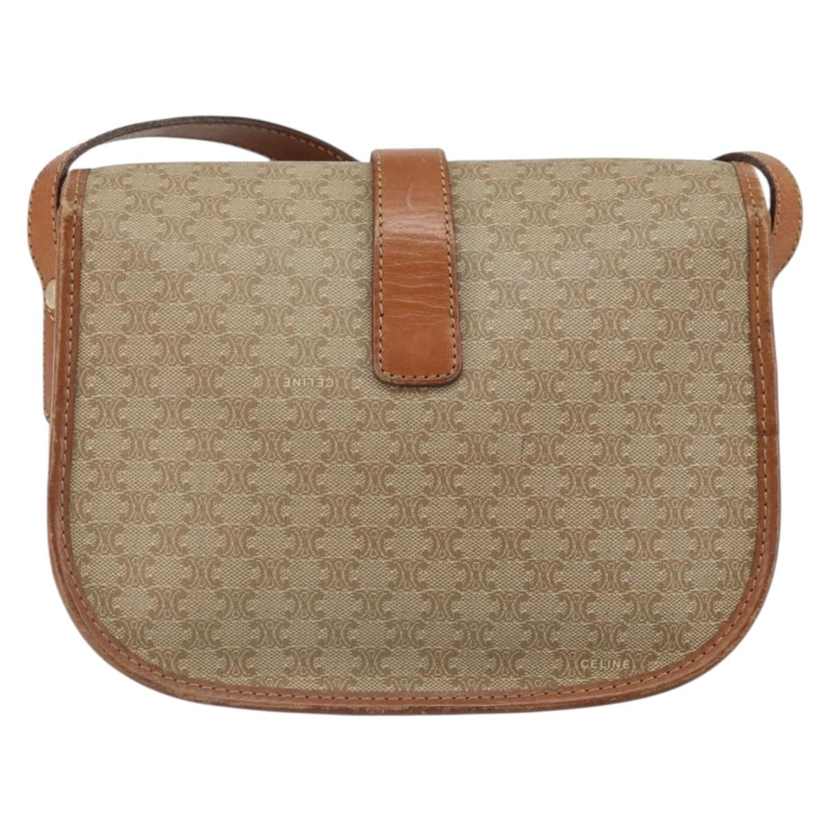 CELINE Macadam Canvas Shoulder Bag PVC Beige Gold Auth 156728