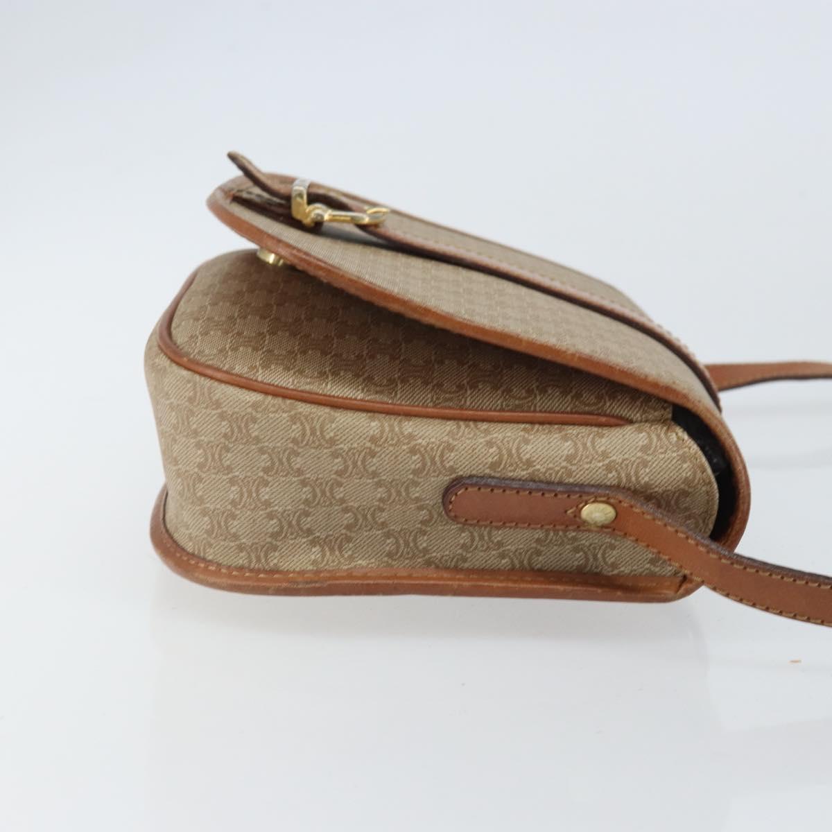 CELINE Macadam Canvas Shoulder Bag PVC Beige Gold Auth 156728