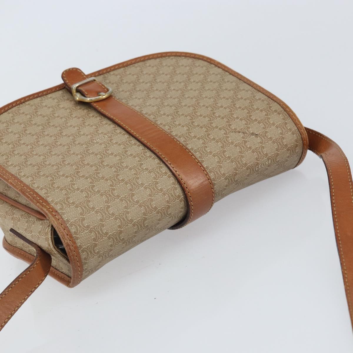 CELINE Macadam Canvas Shoulder Bag PVC Beige Gold Auth 156728