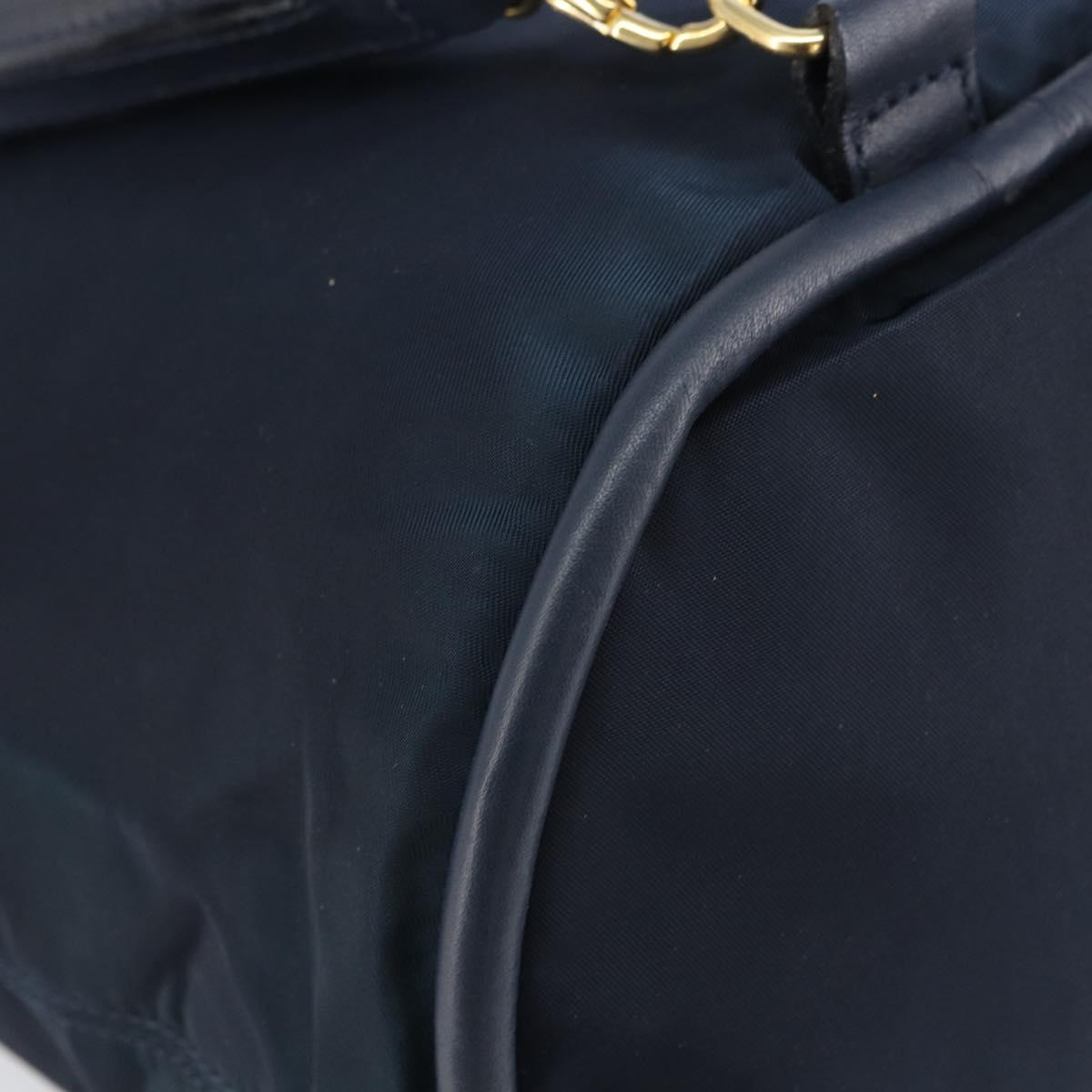 CELINE Circle Shoulder Bag Nylon Leather Navy Gold Auth 156729