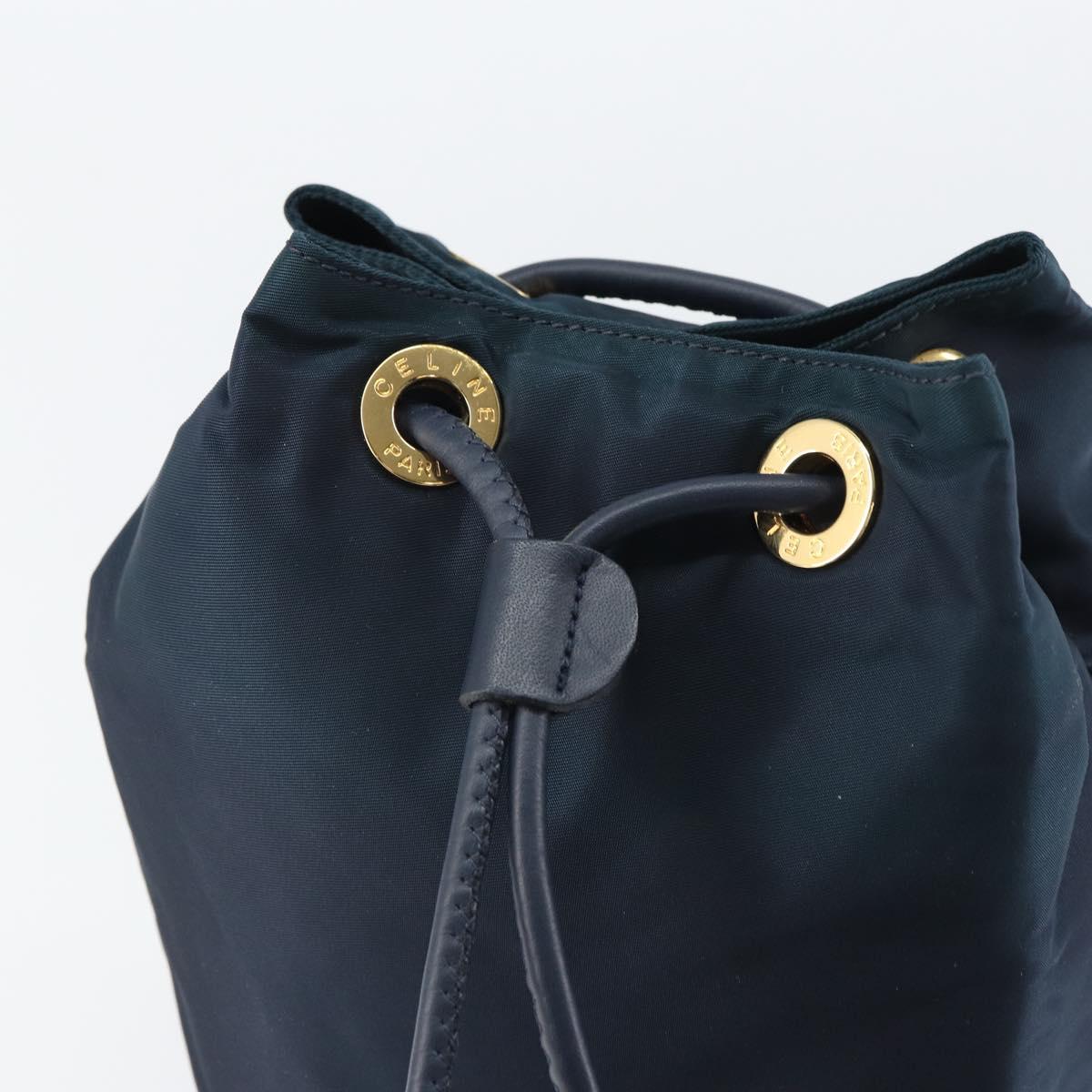 CELINE Circle Shoulder Bag Nylon Leather Navy Gold Auth 156729