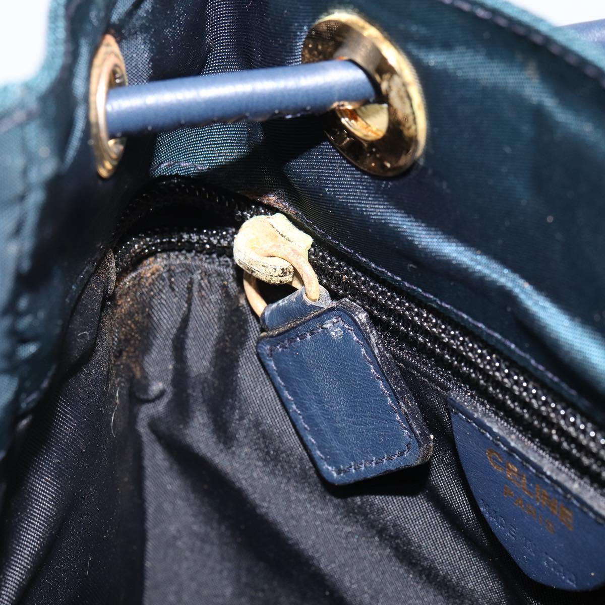 CELINE Circle Shoulder Bag Nylon Leather Navy Gold Auth 156729