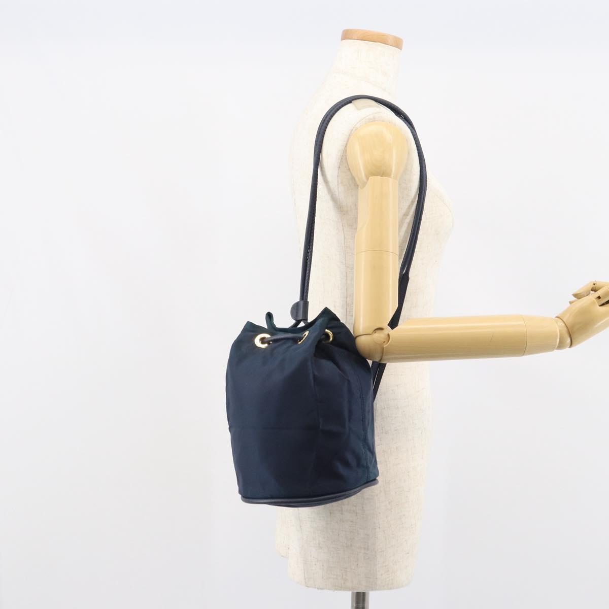 CELINE Circle Shoulder Bag Nylon Leather Navy Gold Auth 156729