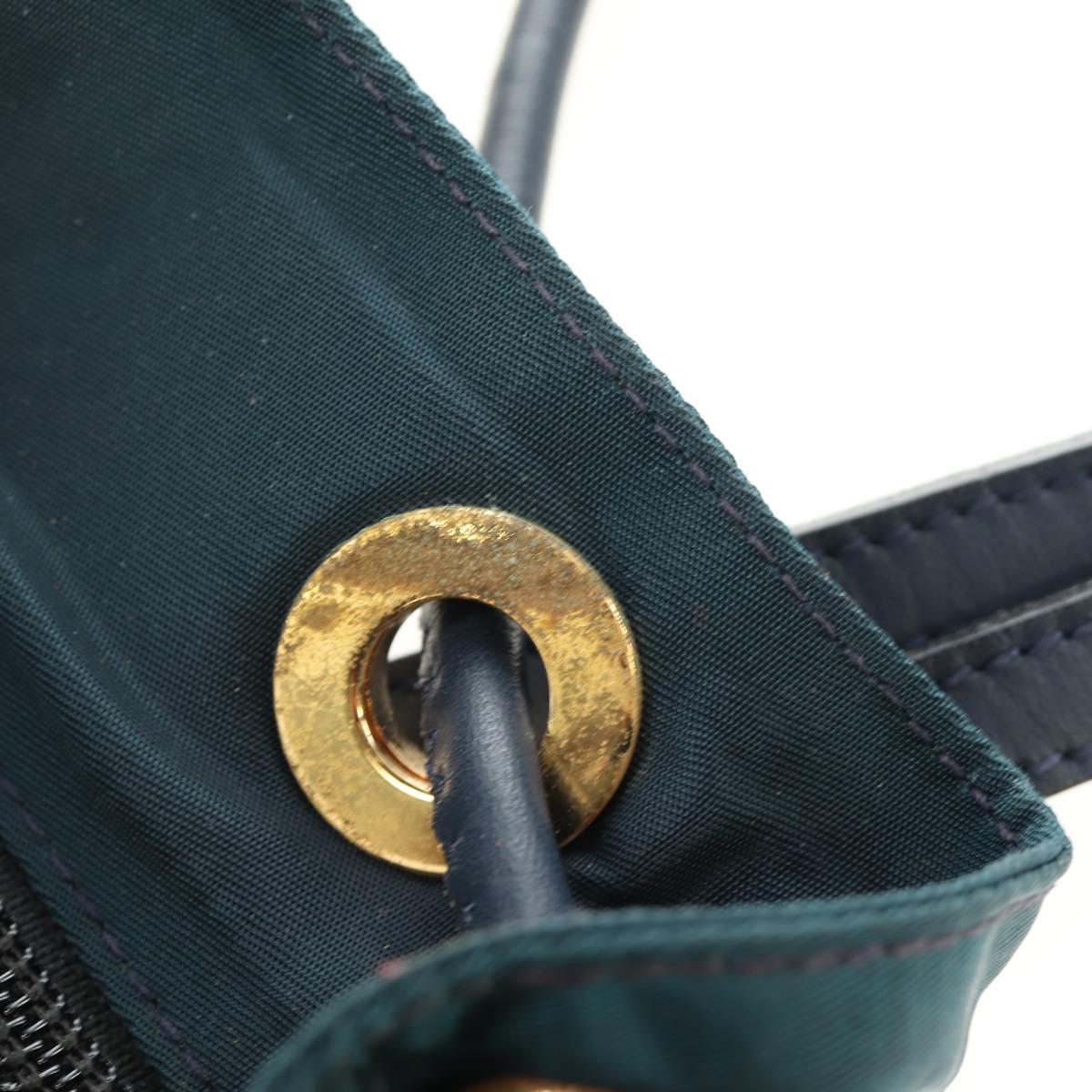 CELINE Circle Shoulder Bag Nylon Leather Navy Gold Auth 156729