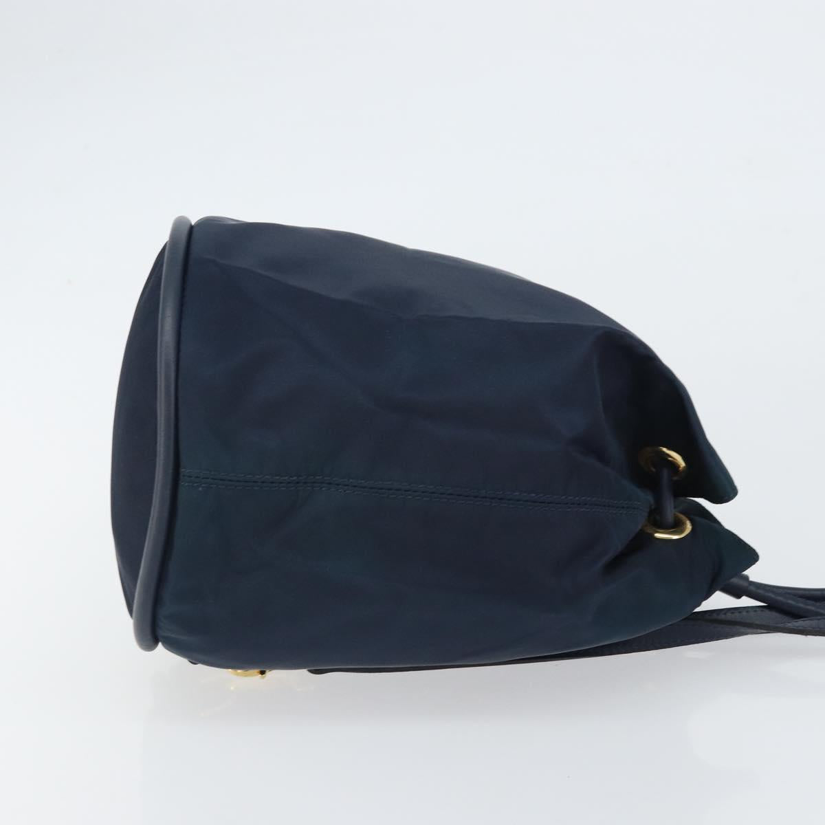 CELINE Circle Shoulder Bag Nylon Leather Navy Gold Auth 156729