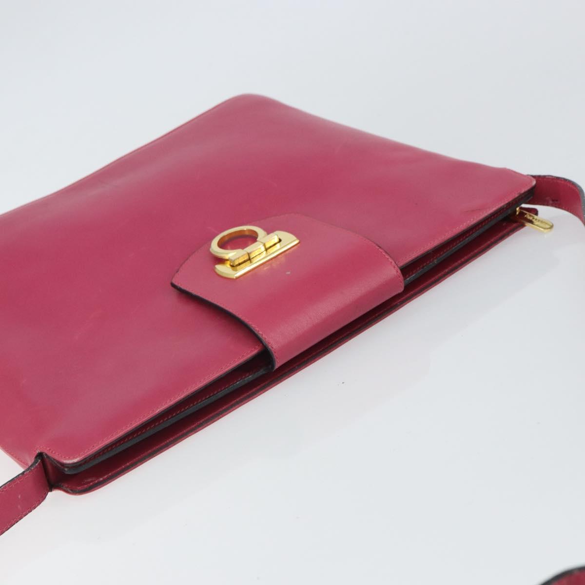 Salvatore Ferragamo Gancini Shoulder Bag Leather Pink Gold Auth 156730