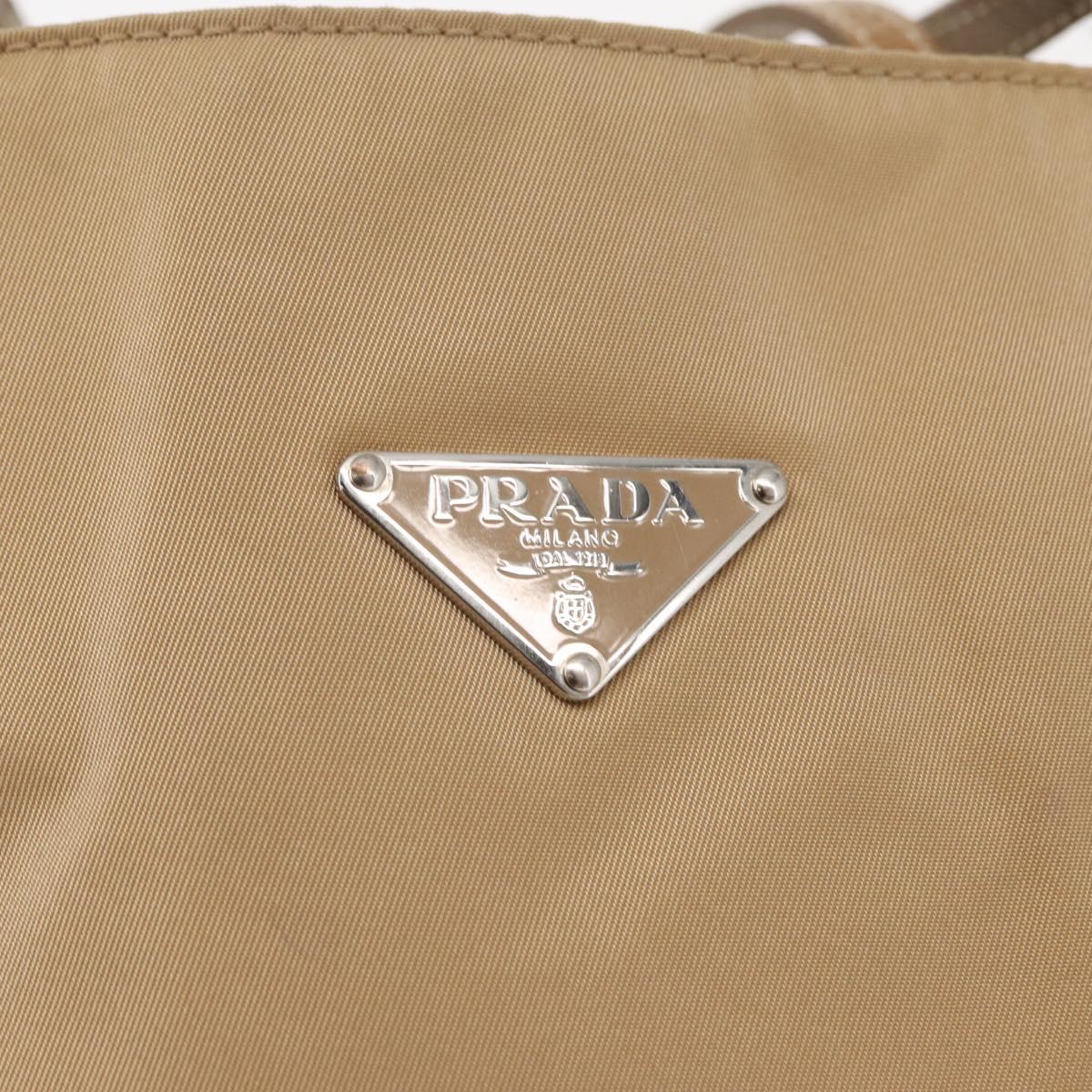 PRADA Tote Bag Nylon Leather Beige Silver Auth 156731