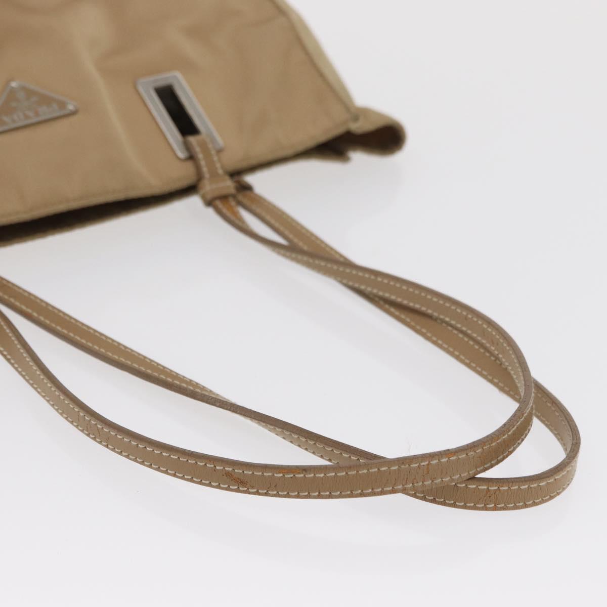 PRADA Tote Bag Nylon Leather Beige Silver Auth 156731