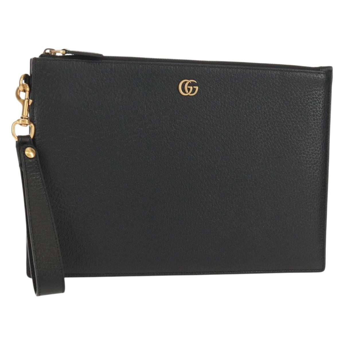 GUCCI GG Marmont Clutch Bag Leather Black 475317 Auth 156740V