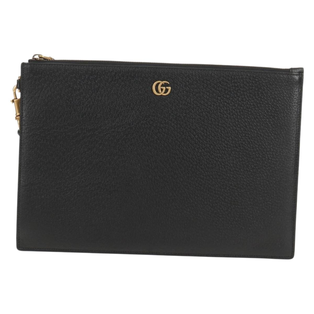GUCCI GG Marmont Clutch Bag Leather Black 475317 Auth 156740V