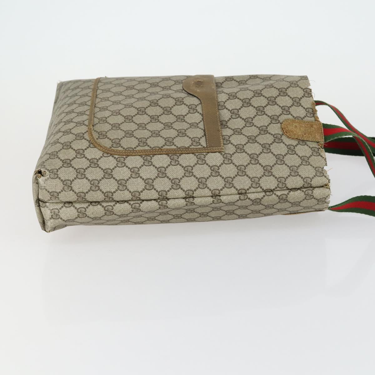 GUCCI GG Supreme Web Sherry Line Shoulder Bag PVC 3 Set Beige Gold Auth 156744