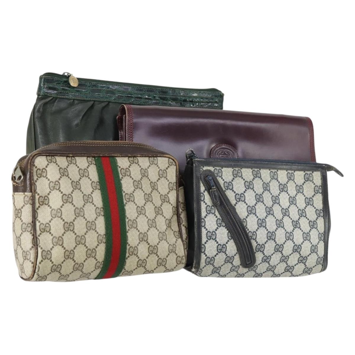 GUCCI GG Supreme Clutch Bag PVC Leather 4 Set Beige Black Auth 156746