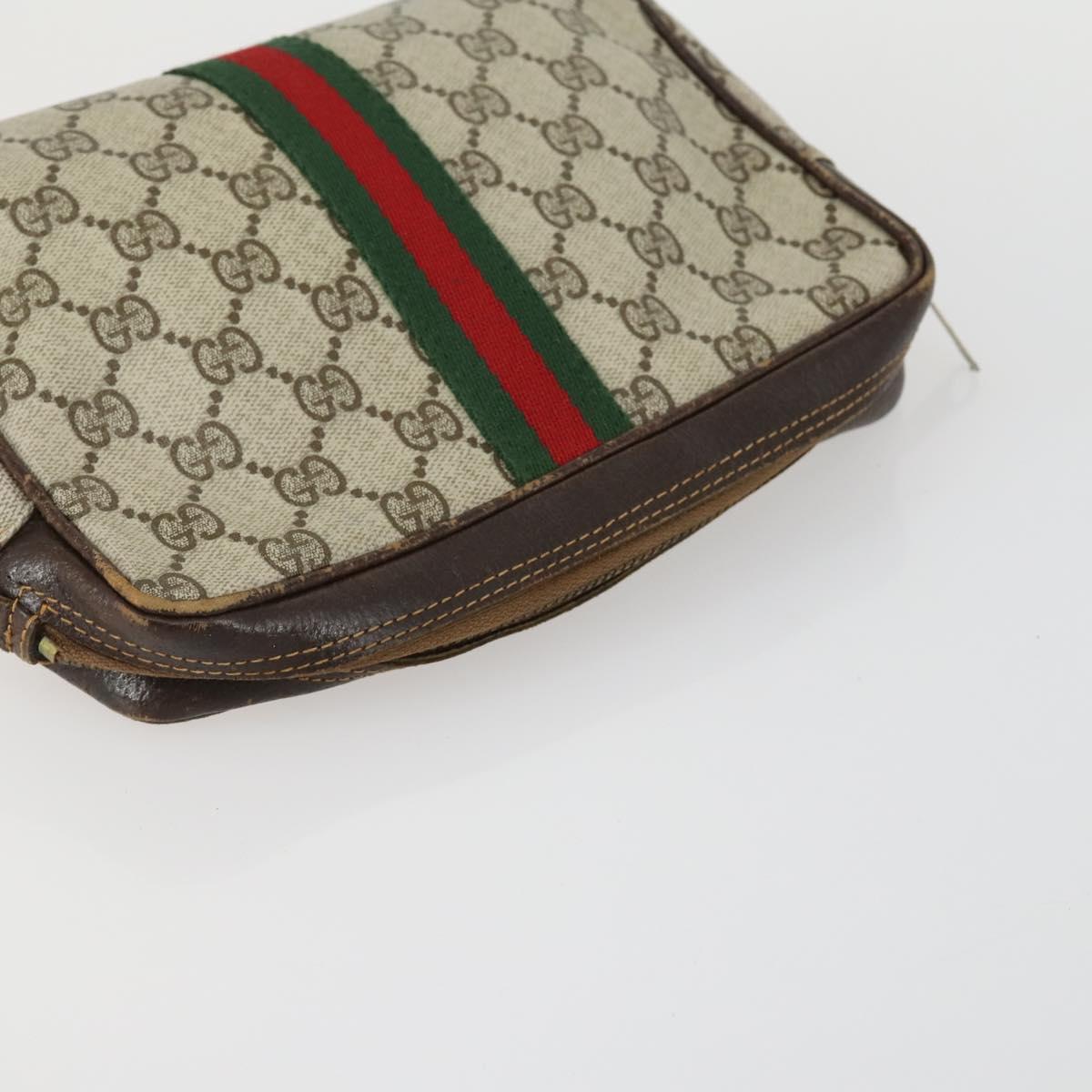 GUCCI GG Supreme Clutch Bag PVC Leather 4 Set Beige Black Auth 156746