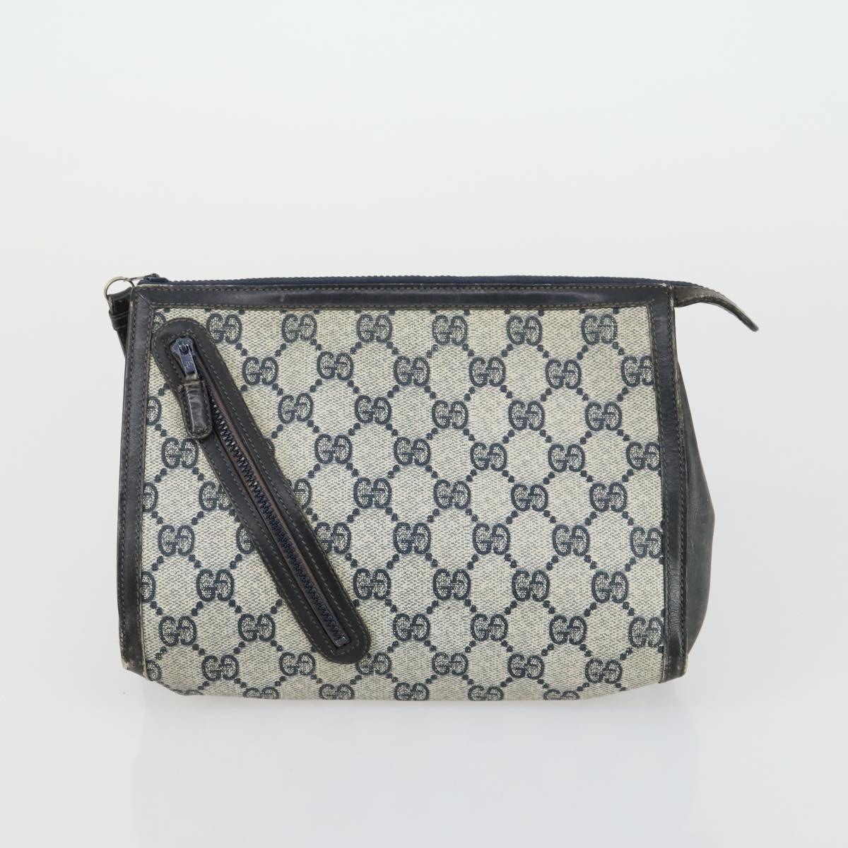GUCCI GG Supreme Clutch Bag PVC Leather 4 Set Beige Black Auth 156746