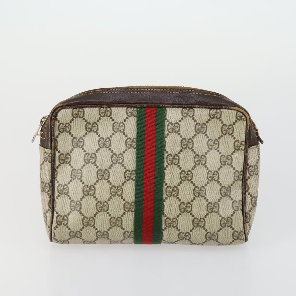 GUCCI GG Supreme Clutch Bag PVC Leather 4 Set Beige Black Auth 156746