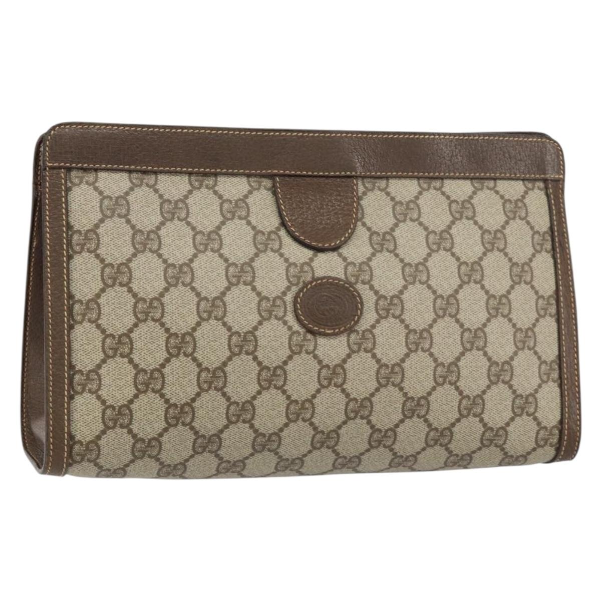 GUCCI GG Supreme Clutch Bag PVC Leather Beige 014 89 0192 Auth 156783