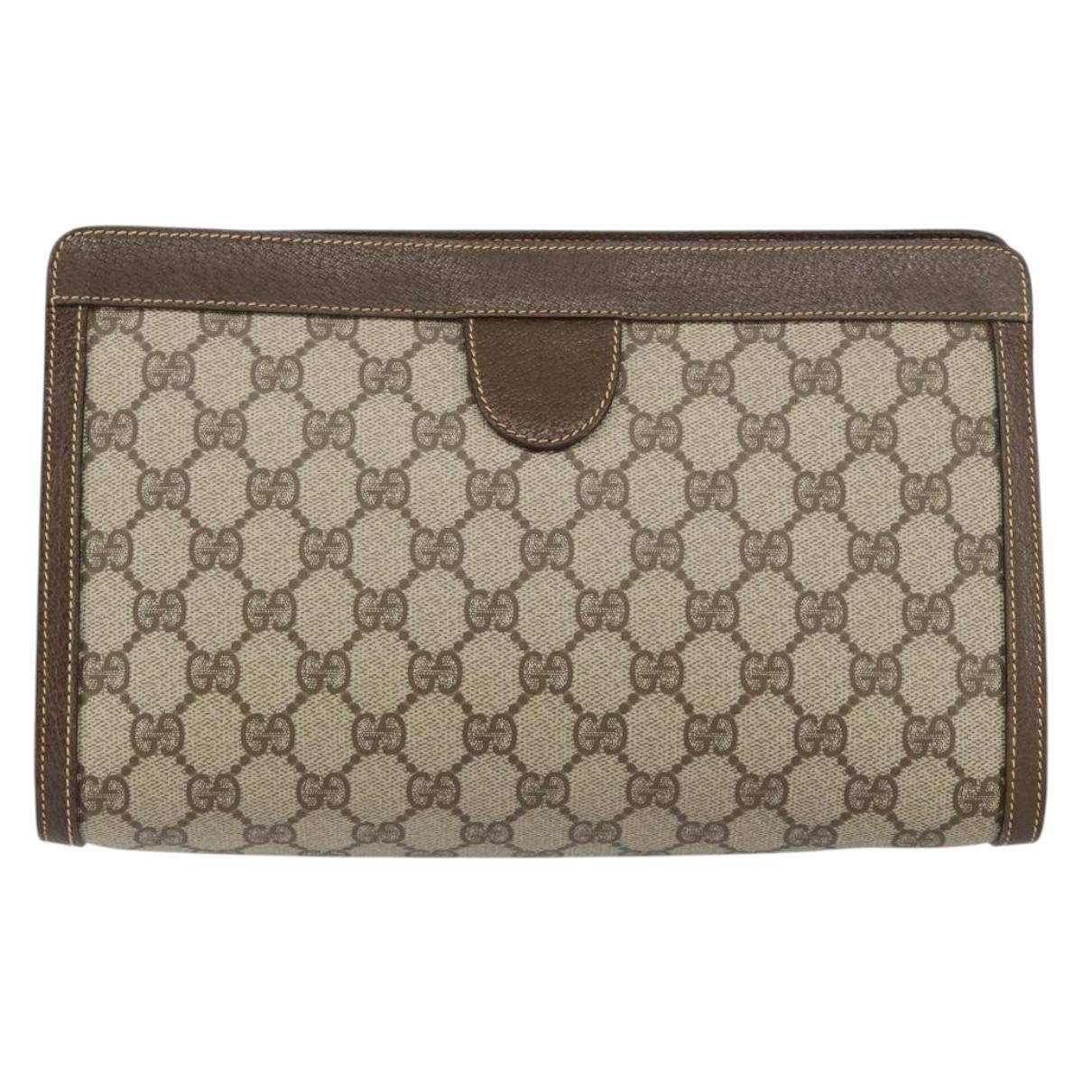 GUCCI GG Supreme Clutch Bag PVC Leather Beige 014 89 0192 Auth 156783